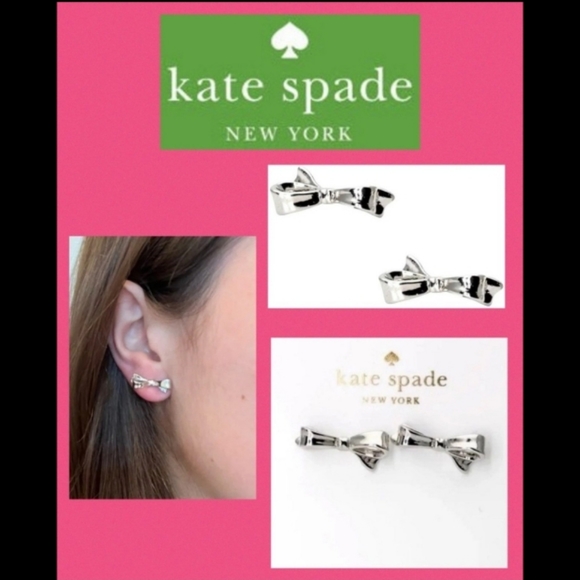 ♤ Kate Spade Silver Bow Love ♡ Notes Earrings ♤ - Picture 1 of 7